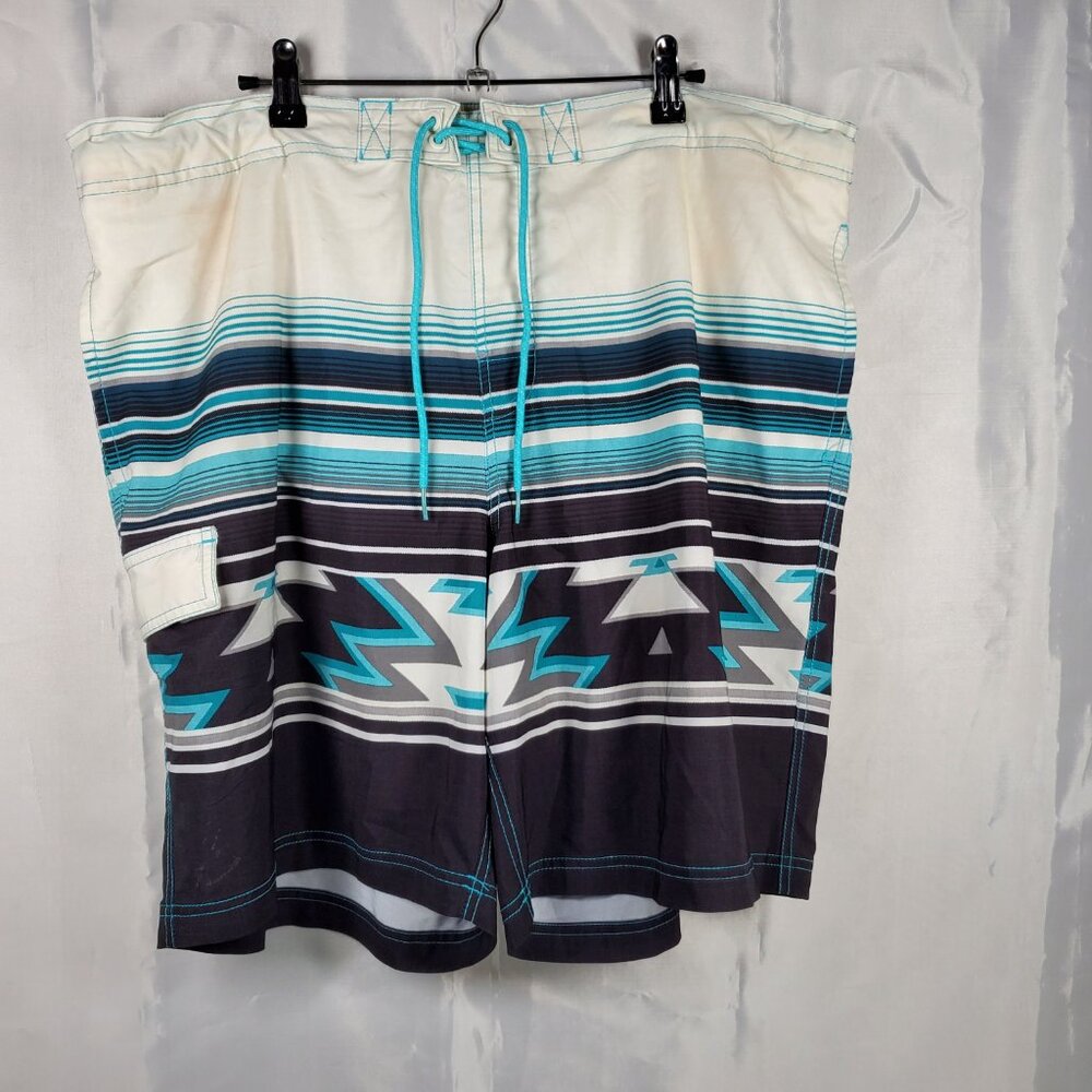 George Board Shorts Green White Black Aztec Theme Lined Trunks Men Sz XL (40/42)